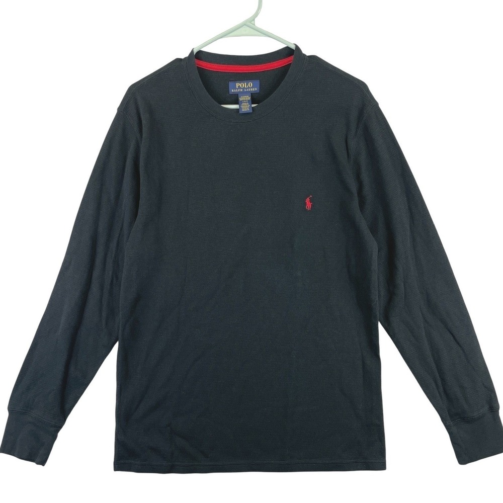 Polo Ralph Lauren Waffle Knit Thermal Shirt Mens L Black Pony Preppy Casual